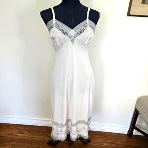Vintage Nylon Slip Embroidered Trim White  Size S